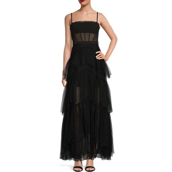 Betsy & Adam Black Tulle Ballgown in Size 0 - Picture 1 of 5